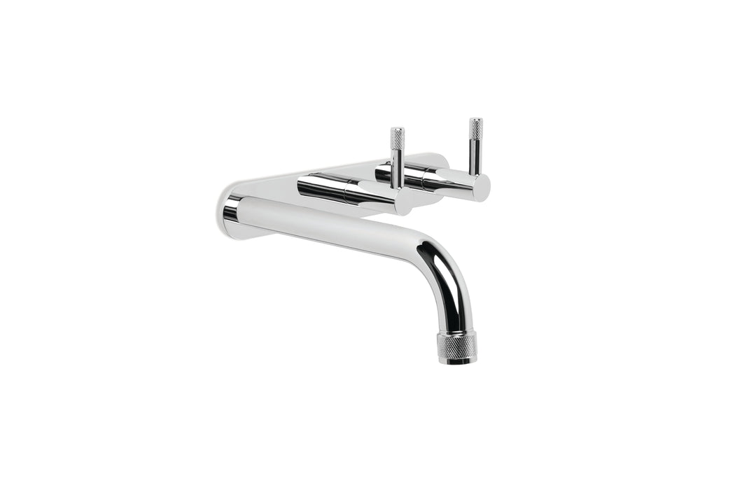 Yokato Wall Bath Set with 160mm Spout, Backplate and Installation Kit (Knurled Levers) (Chrome)