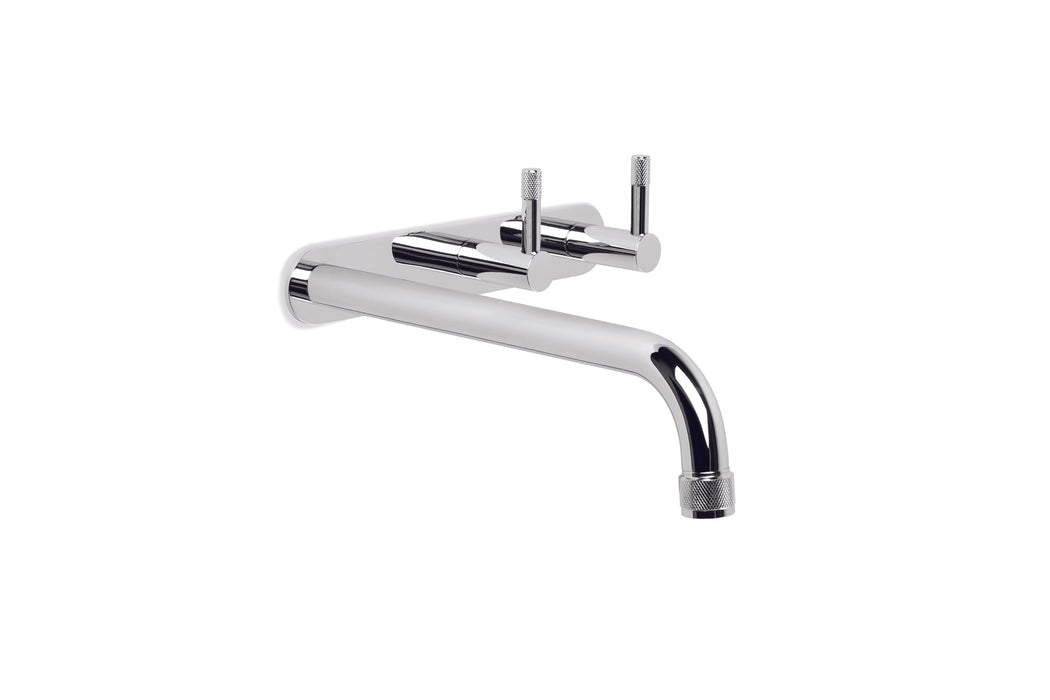 Yokato Wall Bath Set with 200mm Spout, Backplate and Installation Kit (Knurled Levers) (Chrome)