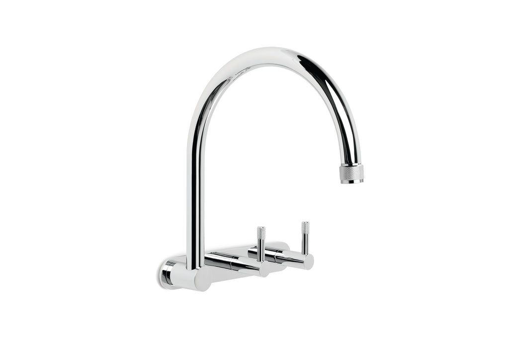 Yokato Wall Set with 235mm Swivel Spout, Backplate and Installation Kit (Knurled Levers) (Chrome) (Flow Control)