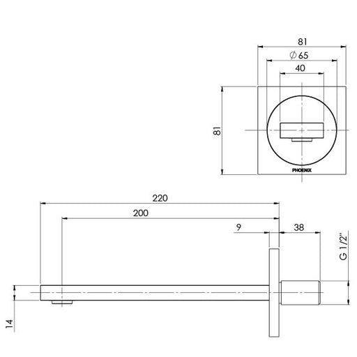 Ortho Wall Basin/Bath Outlet 200mm (Line Drawing)