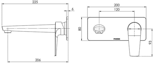 Arlo Wall Mixer Set 200mm Trim Kit Only (Matte Black) (Line Drawing)