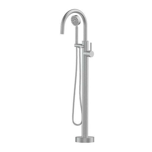 Textura Floor Mounted Bath mixer with Handshower in Brushed Stainless