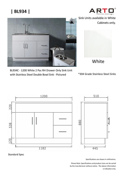 Arto BL934C Laundry Cabinet & Sink