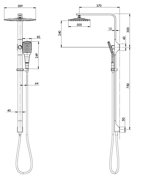 NX CAPE TWIN SHOWER (Line Drawing)