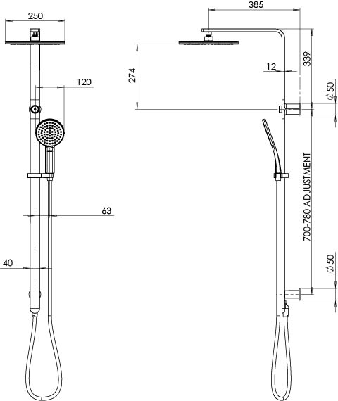 NX QUIL TWIN SHOWER (Line Drawing)