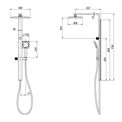 NX Orli Twin Shower with Hydrosense (Line Drawing)