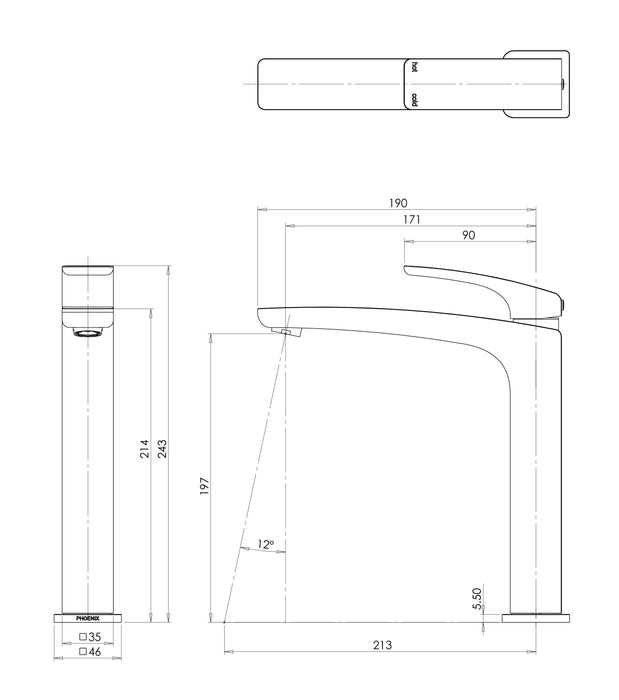 Rush Sink Mixer (Brushed Nickel) (Line Drawing)