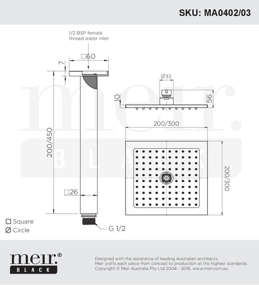 Meir Square Ceiling Mounted Matte Black Shower Line Drawing