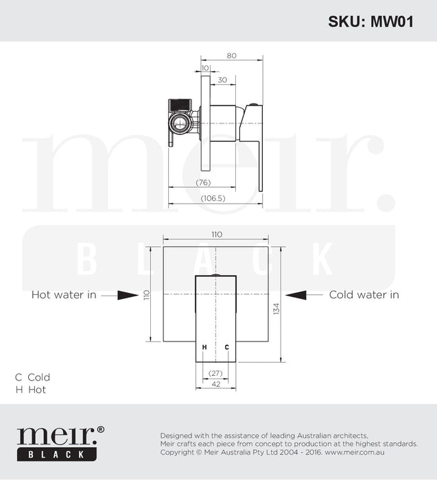 Meir Square Matte Black Wall Mixer Line Drawing