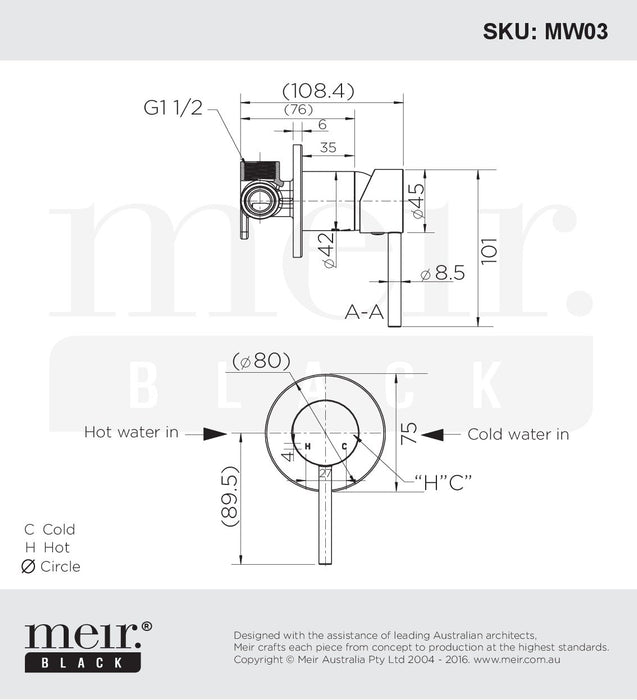 Meir Matte Black Wall Mixer Round Line Drawing