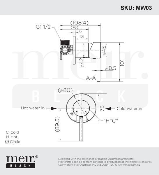 Meir Round Champagne Wall Mixer (Line Drawing)