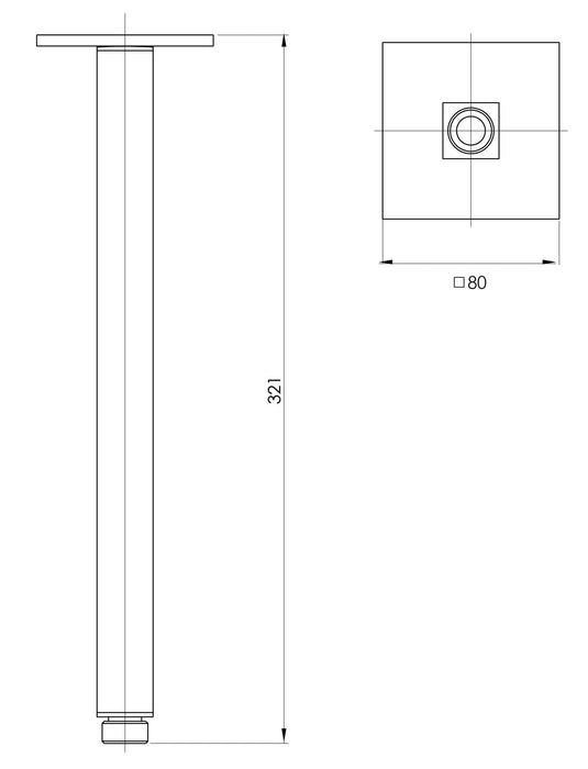 Lexi Ceiling Arm Only 300mm (Square) (Brushed Nickel) (Line Drawing)