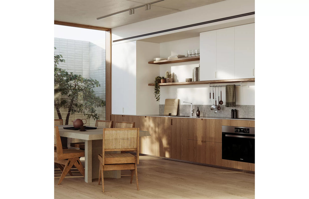 Wide shot of display kitchen with Enviro316 fixtures