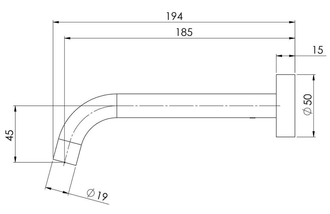 Vivid Slimline Wall Basin Outlet 180mm Curved (Chrome)